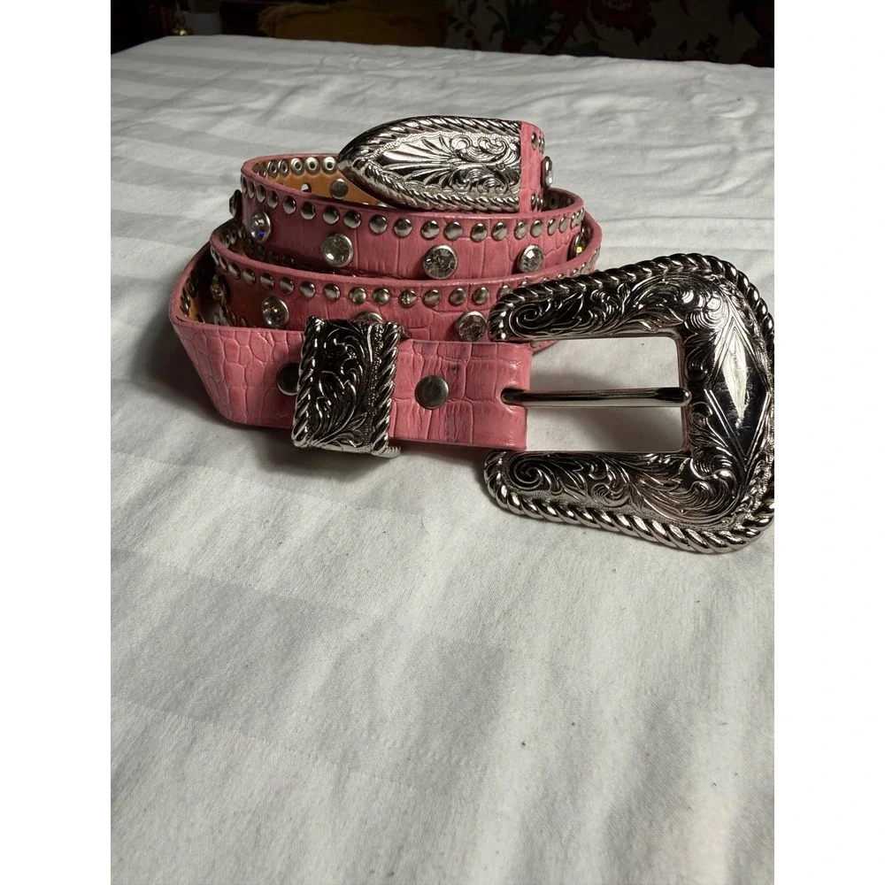 Nocona Pink Croc Embossed Leather Western Rhinestone Studded Scene Metal Goth